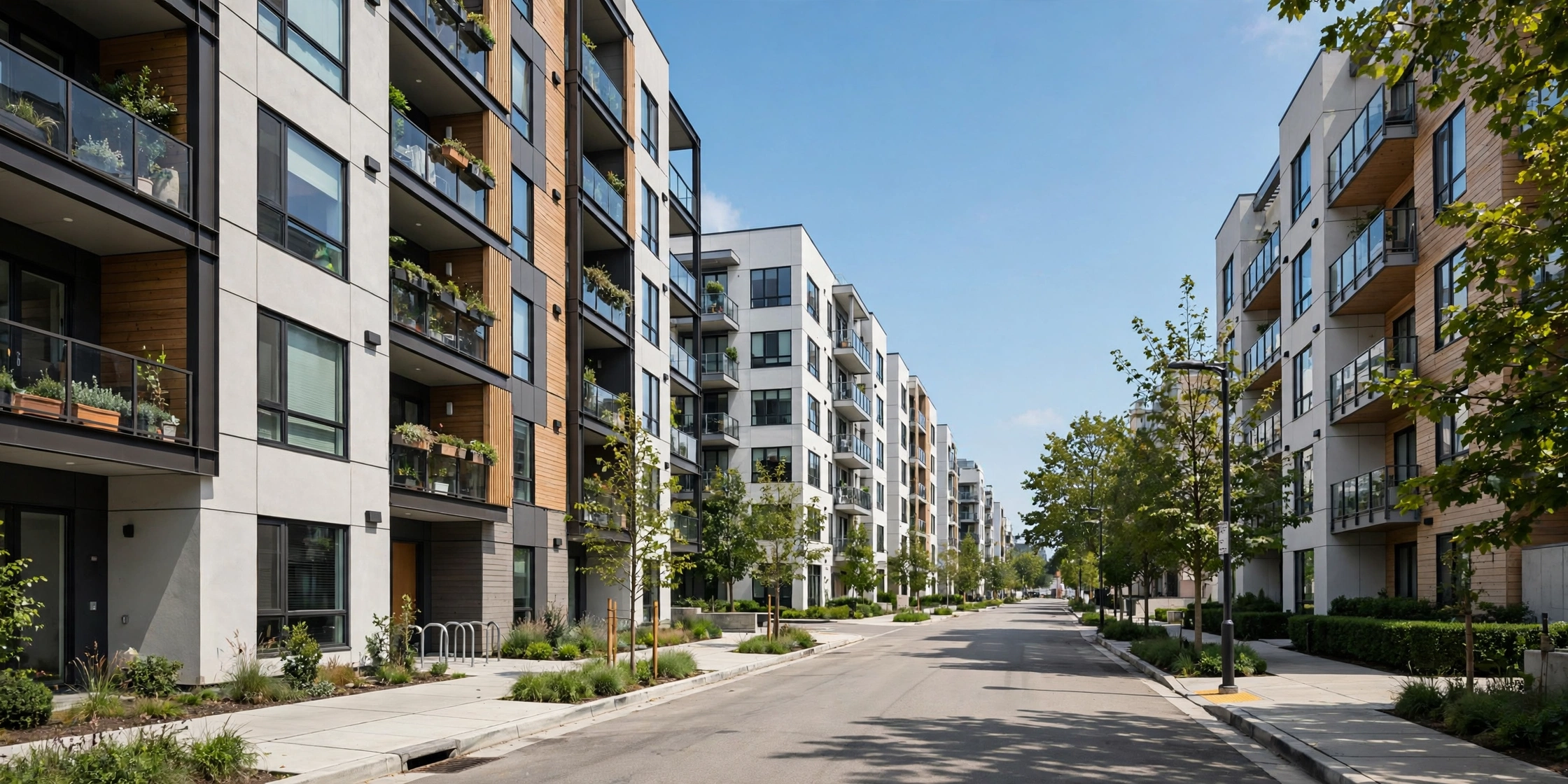 Residential apartment buildings viewed from the street
