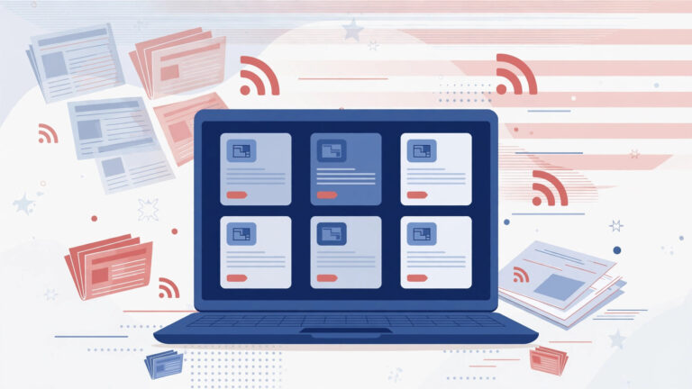 Illustration for a guide to TechNewsOutlets.com USA and the best US tech news outlets