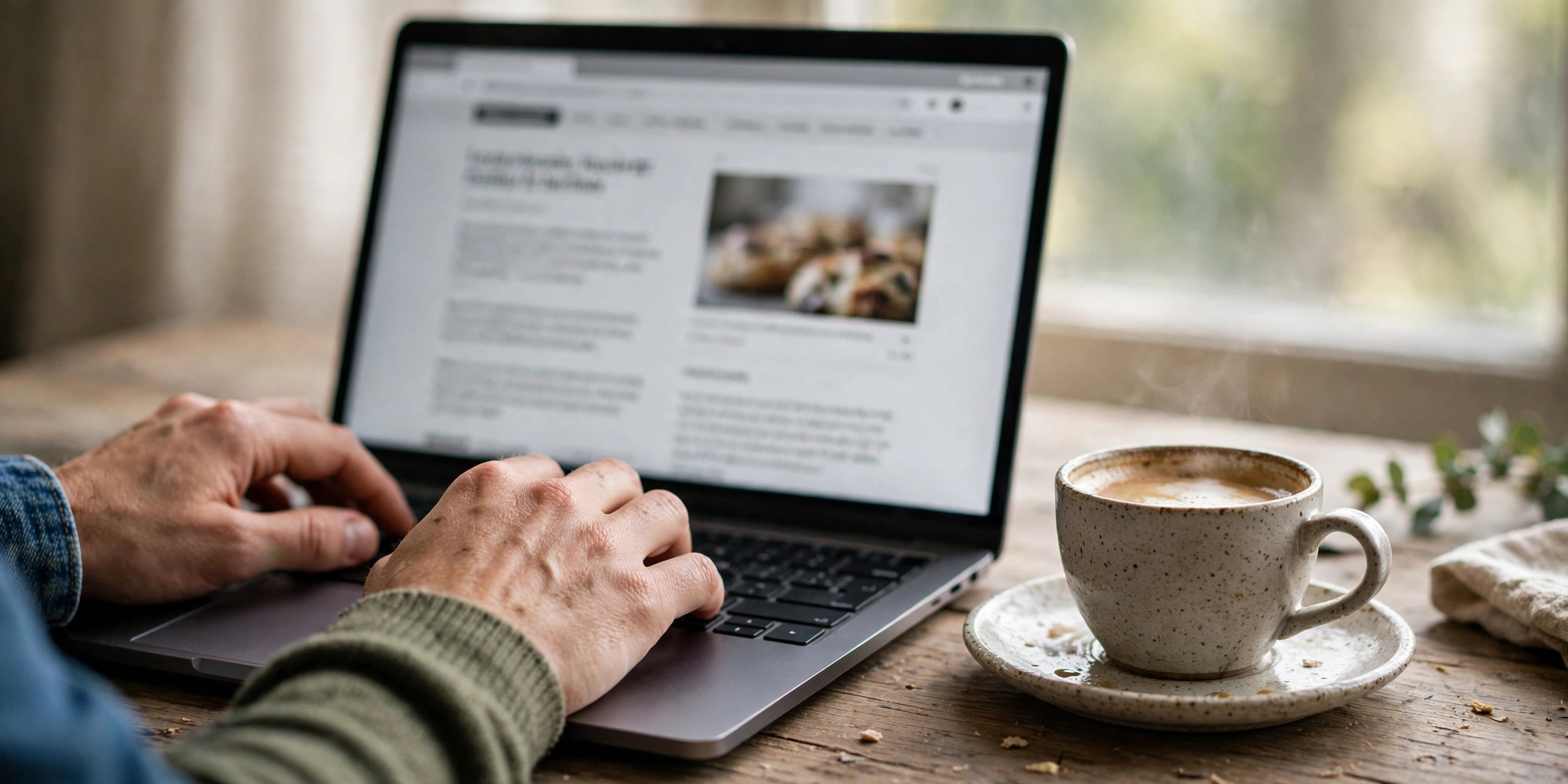 Person reading multi-category blog articles on a laptop, representing Troozer.com content