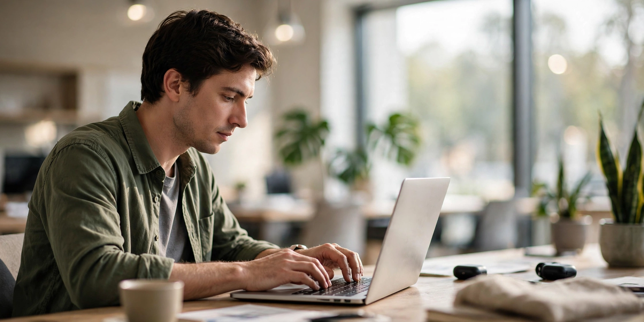 Person working on a laptop at a desk